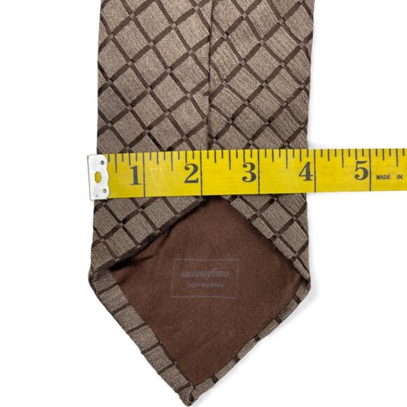 SANTOSTEFANO Silk Wool Blend Italy Made Tie Brown Geometric Diamonds - Picture 6 of 7